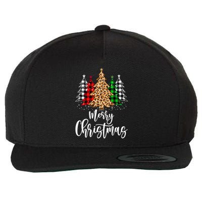 Merry Christmas Tree Xmas Buffalo Plaid Red White Green Wool Snapback Cap