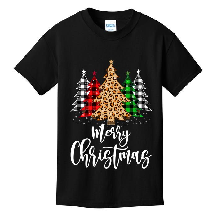 Merry Christmas Tree Xmas Buffalo Plaid Red White Green Kids T-Shirt