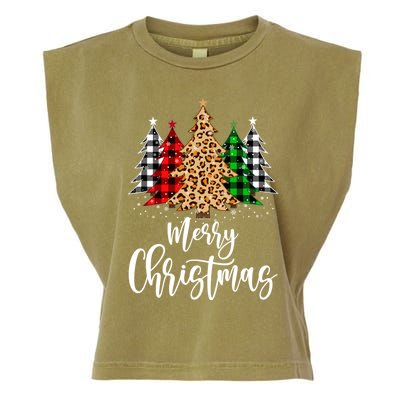 Merry Christmas Tree Xmas Buffalo Plaid Red White Green Garment-Dyed Women's Muscle Tee