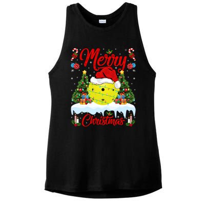 Merry Christmas Tree Pickleball Ugly Sweater Pickleball Xmas Gift Ladies PosiCharge Tri-Blend Wicking Tank