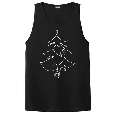 Minimalist Christmas Tree Line Art Holiday PosiCharge Competitor Tank