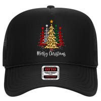 Merry Christmas Tree Buffalo Plaid Red White Green Christmas High Crown Mesh Back Trucker Hat