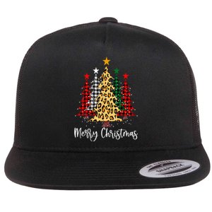 Merry Christmas Tree Buffalo Plaid Red White Green Christmas Flat Bill Trucker Hat