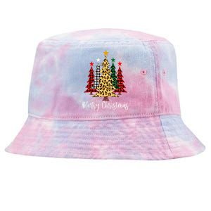 Merry Christmas Tree Buffalo Plaid Red White Green Christmas Tie-Dyed Bucket Hat