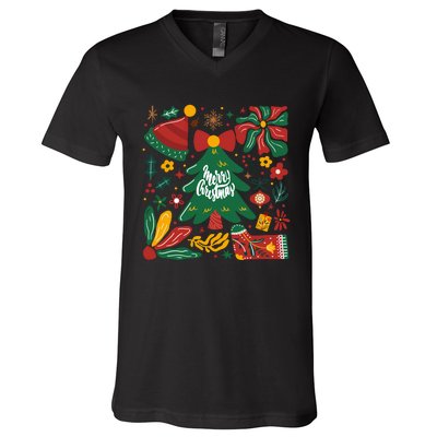 Merry Christmas Tree Merry And Bright V-Neck T-Shirt