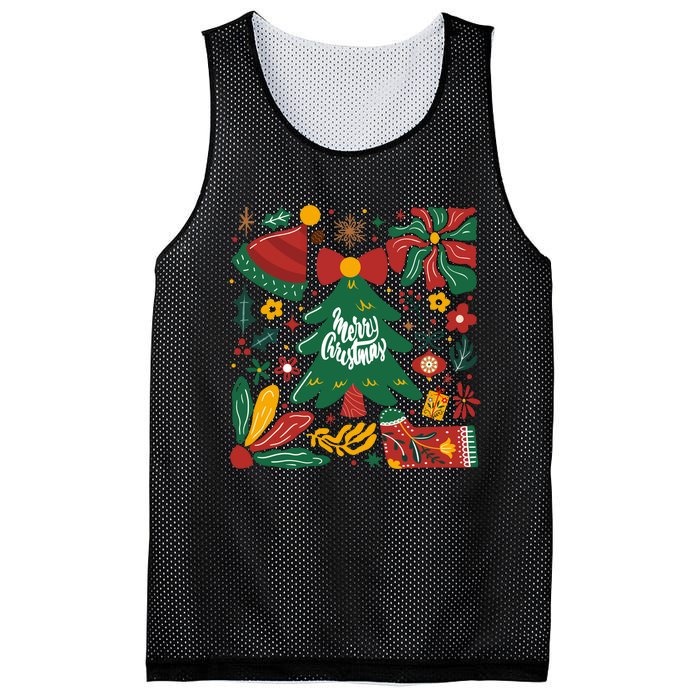 Merry Christmas Tree Merry And Bright Mesh Reversible Basketball Jersey Tank