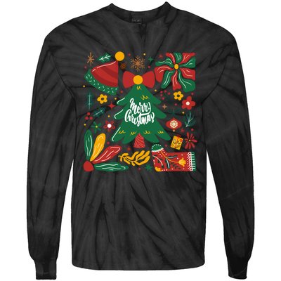 Merry Christmas Tree Merry And Bright Tie-Dye Long Sleeve Shirt