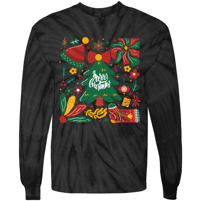 Merry Christmas Tree Merry And Bright Tie-Dye Long Sleeve Shirt