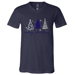 Merry Christmas Trees Winter Snow Snowflakes Girly V-Neck T-Shirt