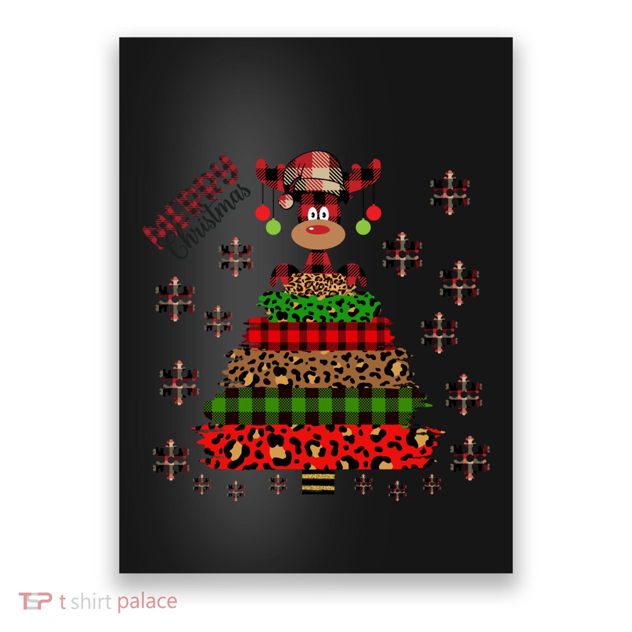 Merry Christmas Tree Holiday Leopard Reindeer Hat Snow Flake Funny Gift Poster