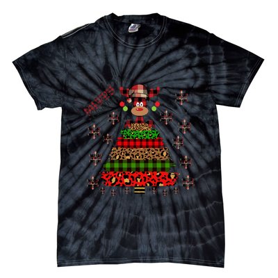 Merry Christmas Tree Holiday Leopard Reindeer Hat Snow Flake Funny Gift Tie-Dye T-Shirt
