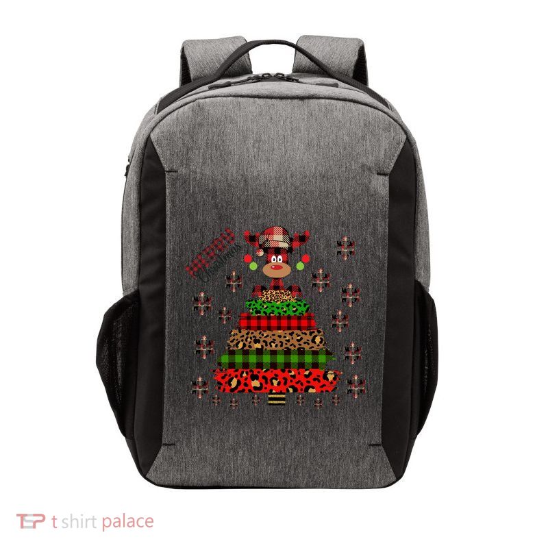Merry Christmas Tree Holiday Leopard Reindeer Hat Snow Flake Funny Gift Vector Backpack
