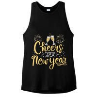 M156 Cheer To A New Year Funny Happy New Year Wine Party Gift Ladies PosiCharge Tri-Blend Wicking Tank