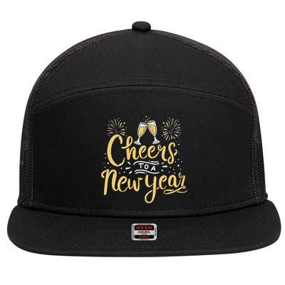 M156 Cheer To A New Year Funny Happy New Year Wine Party Gift 7 Panel Mesh Trucker Snapback Hat