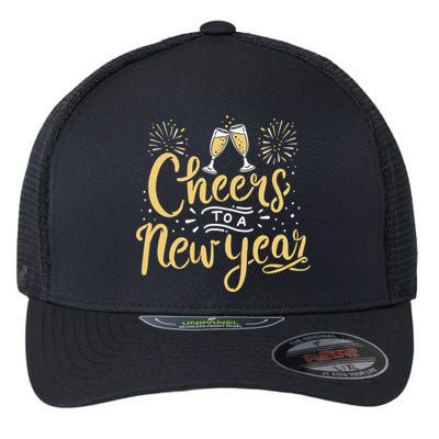 M156 Cheer To A New Year Funny Happy New Year Wine Party Gift Flexfit Unipanel Trucker Cap