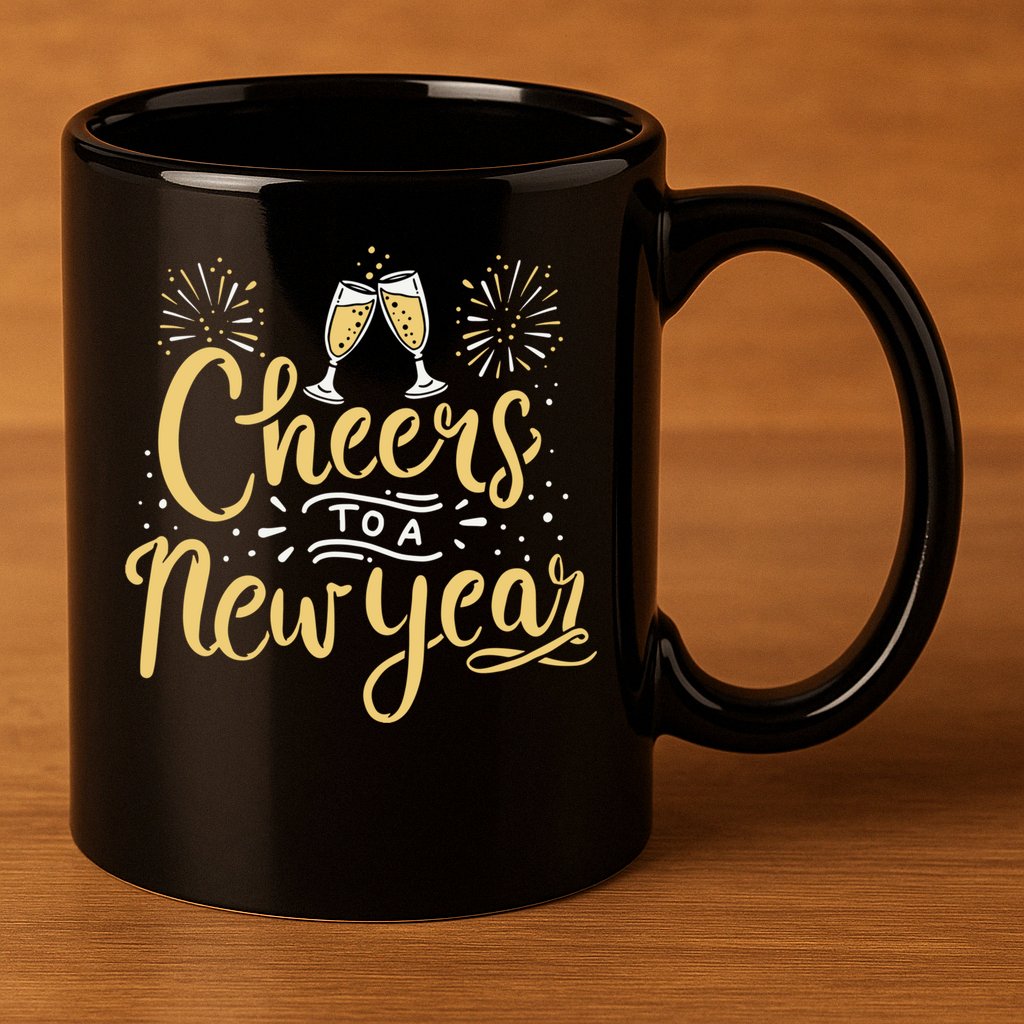 M156 Cheer To A New Year Funny Happy New Year Wine Party Gift 11oz C Handle Ceramic Mug