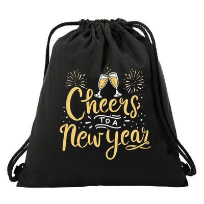 M156 Cheer To A New Year Funny Happy New Year Wine Party Gift Drawstring Bag