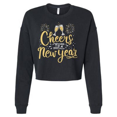 M156 Cheer To A New Year Funny Happy New Year Wine Party Gift Cropped Pullover Crew
