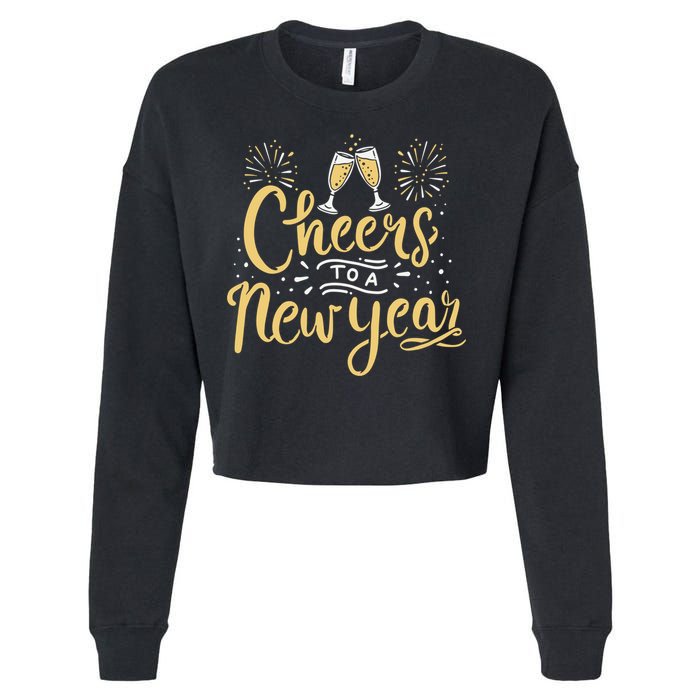 M156 Cheer To A New Year Funny Happy New Year Wine Party Gift Cropped Pullover Crew