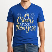 M156 Cheer To A New Year Funny Happy New Year Wine Party Gift V-Neck T-Shirt