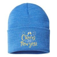 M156 Cheer To A New Year Funny Happy New Year Wine Party Gift Sustainable Knit Beanie