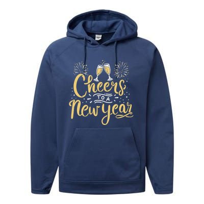 M156 Cheer To A New Year Funny Happy New Year Wine Party Gift Performance Fleece Hoodie