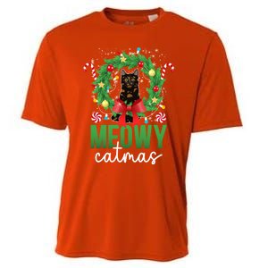 Meowy Catmas Tortie Cat Christmas Tortie Cat Xmas Party Gift Cooling Performance Crew T-Shirt