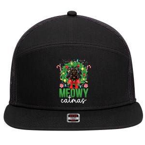 Meowy Catmas Tortie Cat Christmas Tortie Cat Xmas Party Gift 7 Panel Mesh Trucker Snapback Hat