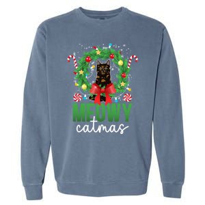 Meowy Catmas Tortie Cat Christmas Tortie Cat Xmas Party Gift Garment-Dyed Sweatshirt