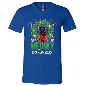 Meowy Catmas Tortie Cat Christmas Tortie Cat Xmas Party Gift V-Neck T-Shirt