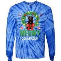 Meowy Catmas Tortie Cat Christmas Tortie Cat Xmas Party Gift Tie-Dye Long Sleeve Shirt