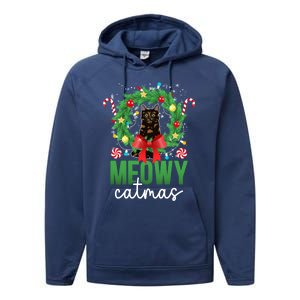 Meowy Catmas Tortie Cat Christmas Tortie Cat Xmas Party Gift Performance Fleece Hoodie