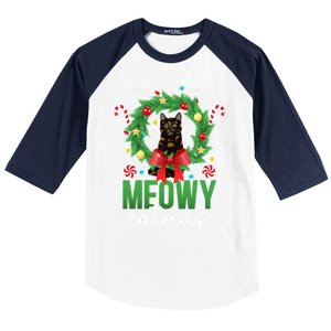 Meowy Catmas Tortie Cat Christmas Tortie Cat Xmas Party Gift Baseball Sleeve Shirt