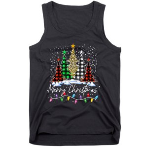 Merry Christmas Trees With Buffalo Red Plaid Leopard Xmas Tank Top