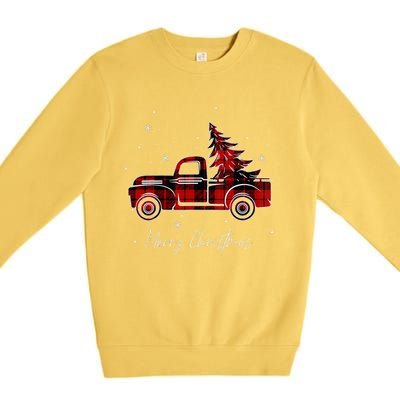 Merry Christmas Tree Buffalo Plaid Red Truck family matching Premium Crewneck Sweatshirt