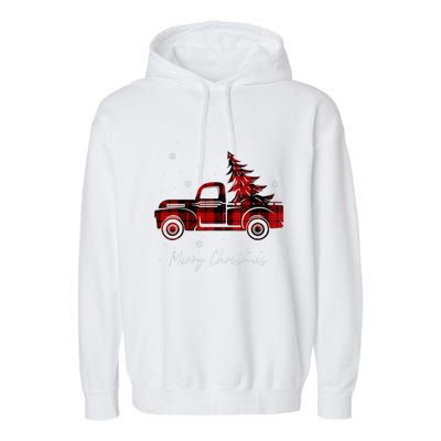 Merry Christmas Tree Buffalo Plaid Red Truck family matching Garment-Dyed Fleece Hoodie