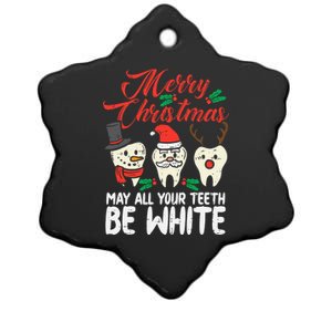 Merry Christmas Teeth Be White Funny Dentist Xmas Dental Gift Ceramic Star Ornament