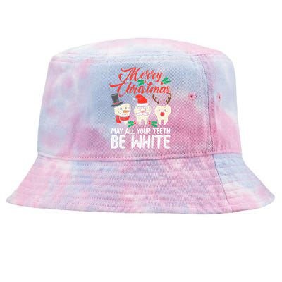 Merry Christmas Teeth Be White Funny Dentist Xmas Dental Gift Tie-Dyed Bucket Hat