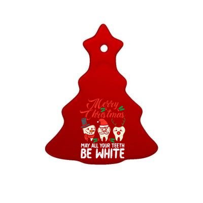 Merry Christmas Teeth Be White Funny Dentist Xmas Dental Gift Ceramic Tree Ornament