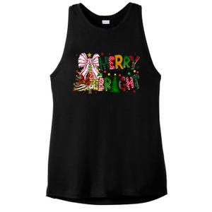 Merry Christmas Tree Xmas Lights Family Holiday Ladies PosiCharge Tri-Blend Wicking Tank