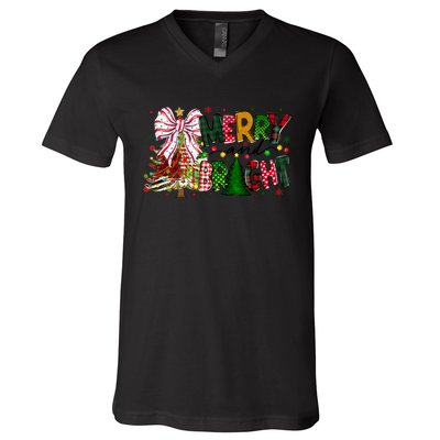 Merry Christmas Tree Xmas Lights Family Holiday V-Neck T-Shirt