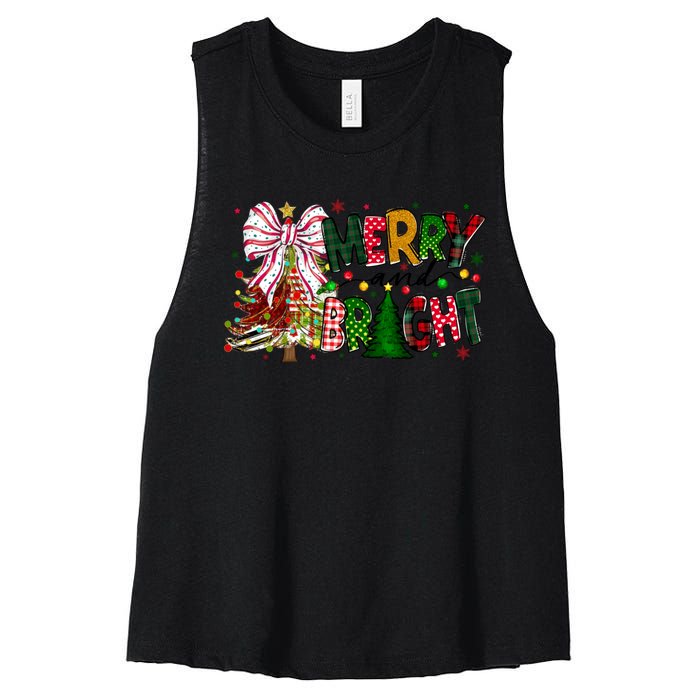 Merry Christmas Tree Xmas Lights Family Holiday Women's Racerback Cropped Tank