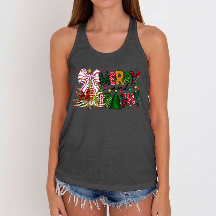 Merry Christmas Tree Xmas Lights Family Holiday Women's Knotted Racerback Tank