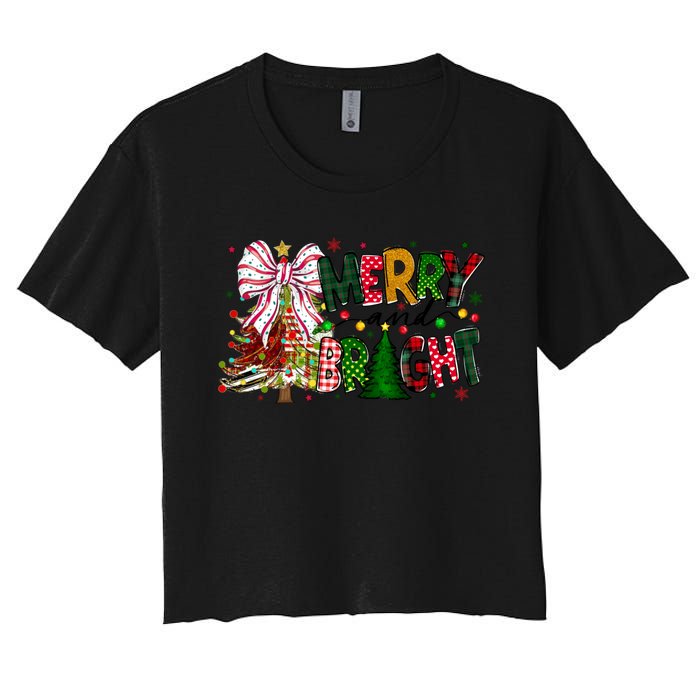 Merry Christmas Tree Xmas Lights Family Holiday Women's Crop Top Tee