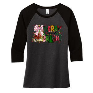 Merry Christmas Tree Xmas Lights Family Holiday Women's Tri-Blend 3/4-Sleeve Raglan Shirt