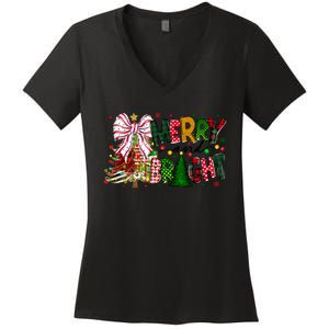 Merry Christmas Tree Xmas Lights Family Holiday Women's V-Neck T-Shirt