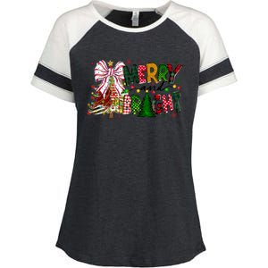 Merry Christmas Tree Xmas Lights Family Holiday Enza Ladies Jersey Colorblock Tee