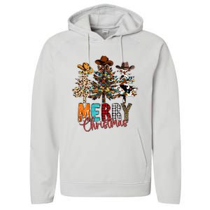 Merry Christmas Trees Western Cowboy Buffalo Plaid Leopard Performance Fleece Hoodie