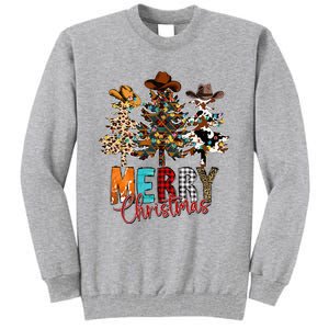 Merry Christmas Trees Western Cowboy Buffalo Plaid Leopard Tall Sweatshirt