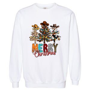 Merry Christmas Trees Western Cowboy Buffalo Plaid Leopard Garment-Dyed Sweatshirt